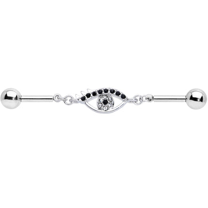 14G Clear Black Gem Wide Eye Double Industrial Barbell 40mm