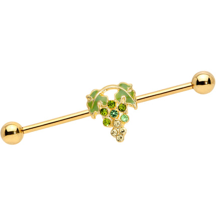 14G Green Gem Gold Tone Bunch of Grapes Industrial Barbell 38mm
