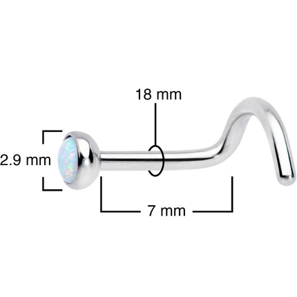 18G 7mm White 3mm Synthetic Opal Titanium Left Nose Ring Screw