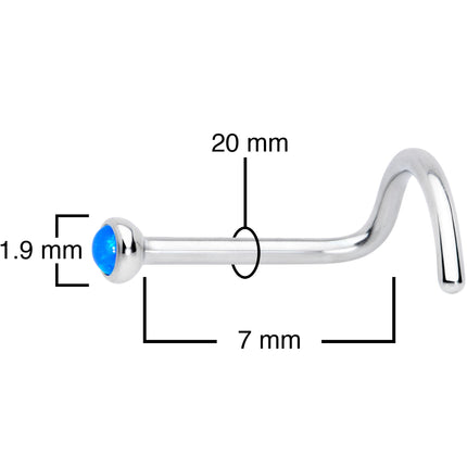 20G 7mm Blue 2mm Synthetic Opal Titanium Left Nose Ring Screw