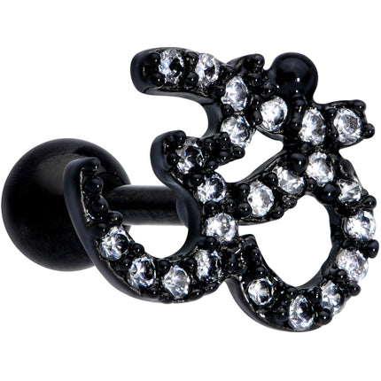 16G 1/4 Clear CZ Gem Black PVD Amazing Om Cartilage Tragus