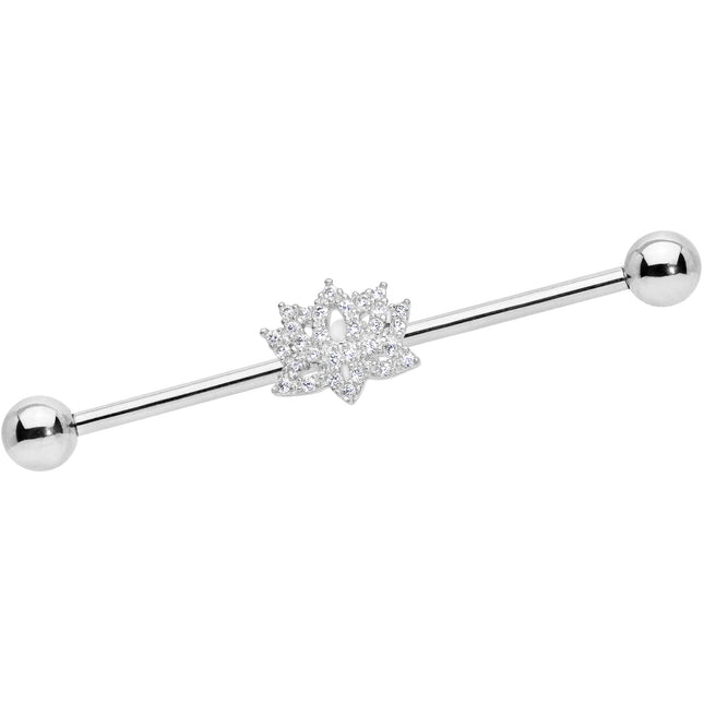 14G Clear CZ Gem Lotus Flower Industrial Barbell 38mm