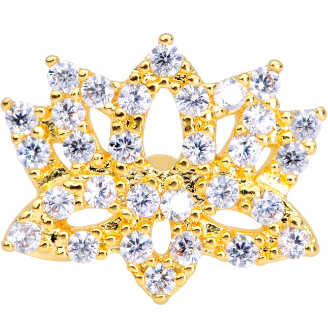 20G 1/4 Clear CZ Gem Gold Tone Lotus Flower Nose Bone