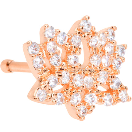20G 1/4 Clear CZ Gem Rose Gold Tone Lotus Flower Nose Bone