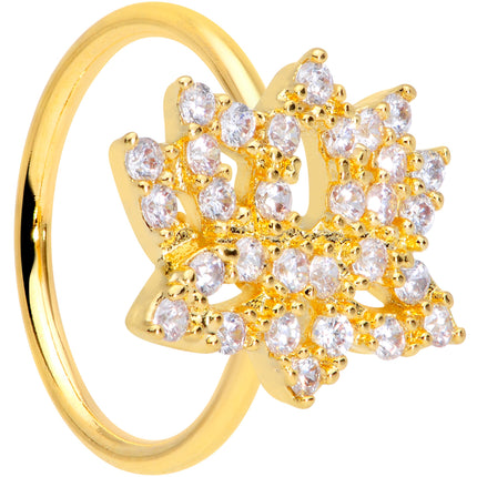 18G 3/8 Clear CZ Gem Gold Tone Lotus Flower Nose Hoop