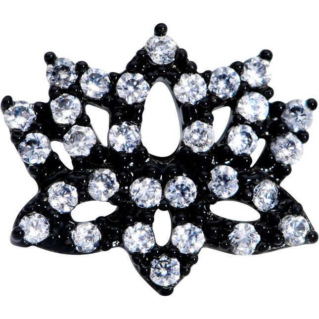 18G 3/8 Clear CZ Gem Black Lotus Flower Nose Hoop