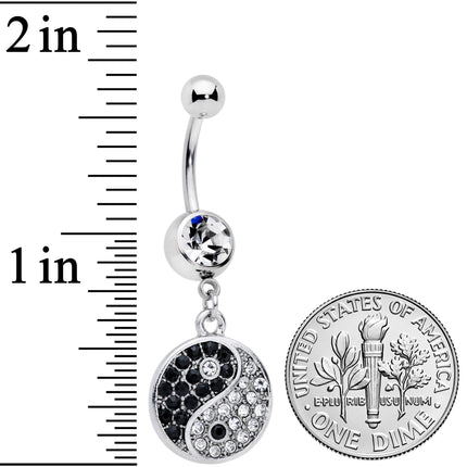 Clear Black Gem Yin Yang Dangle Belly Ring