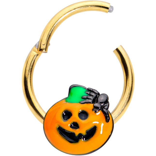 16G 3/8 Gold Tone Spider Pumpkin Halloween Hinged Segment Ring