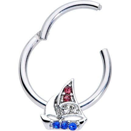 16G 3/8 Blue Purple Gem Sailboat Hinged Segment Ring
