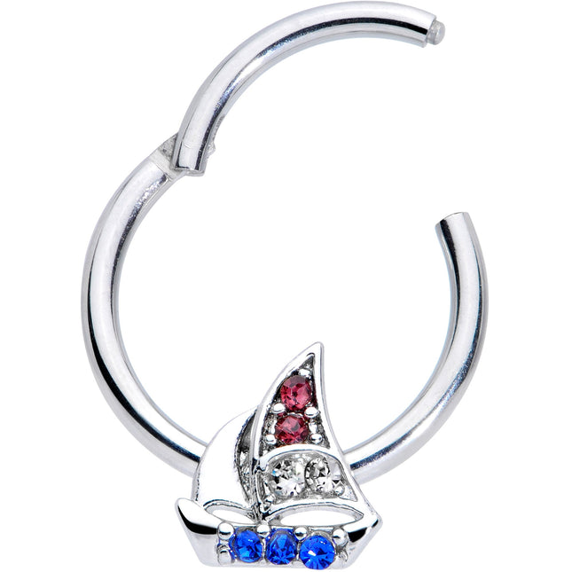 16G 3/8 Blue Purple Gem Sailboat Hinged Segment Ring
