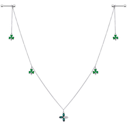 14G 9/16 Green Gem Shamrock St Patricks Day Dangle Nipple Chain