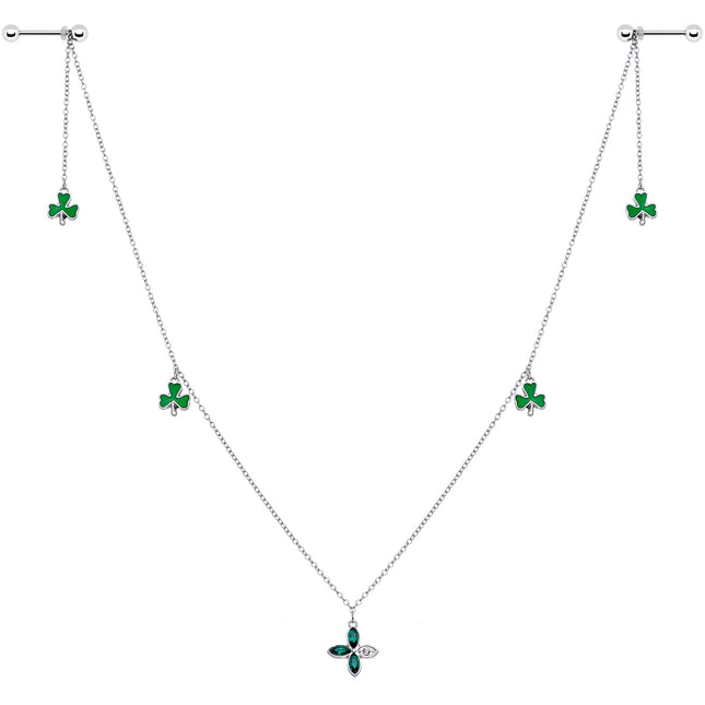 14G 9/16 Green Gem Shamrock St Patricks Day Dangle Nipple Chain