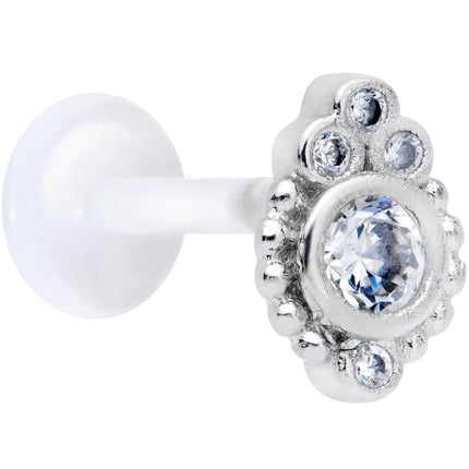 16G 5/16 Clear Gem Flexible Bioplast Teardrop Labret Monroe Tragus
