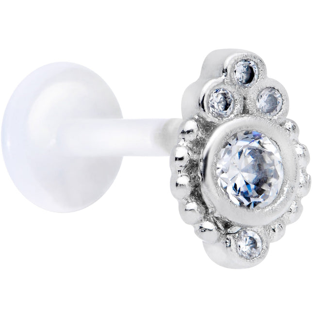 16G 5/16 Clear Gem Flexible Bioplast Teardrop Labret Monroe Tragus