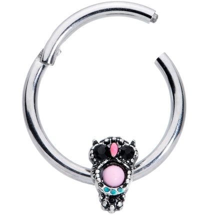 16G 3/8 Black Gem Pink Orb Owl Septum Ring
