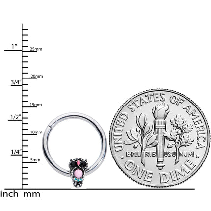 16G 3/8 Black Gem Pink Orb Owl Septum Ring