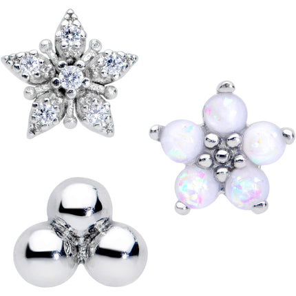 16G 5/16 CZ Gem White Faux Opal Bioplast Labret Tragus Set of 3