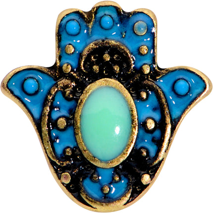 16G 1/4 Gold Tone Aqua Ornate Hamsa Hand Cartilage Tragus