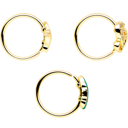 20G 5/16 Clear CZ Gem Gold Tone Bird Heart Nose Hoop Set of 3