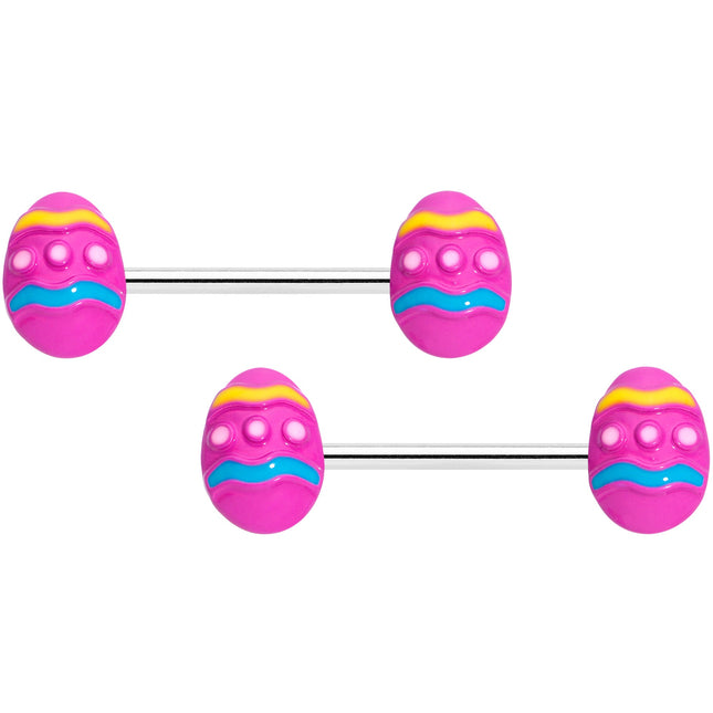 14G 9/16 Pink Easter Egg Barbell Nipple Ring Set