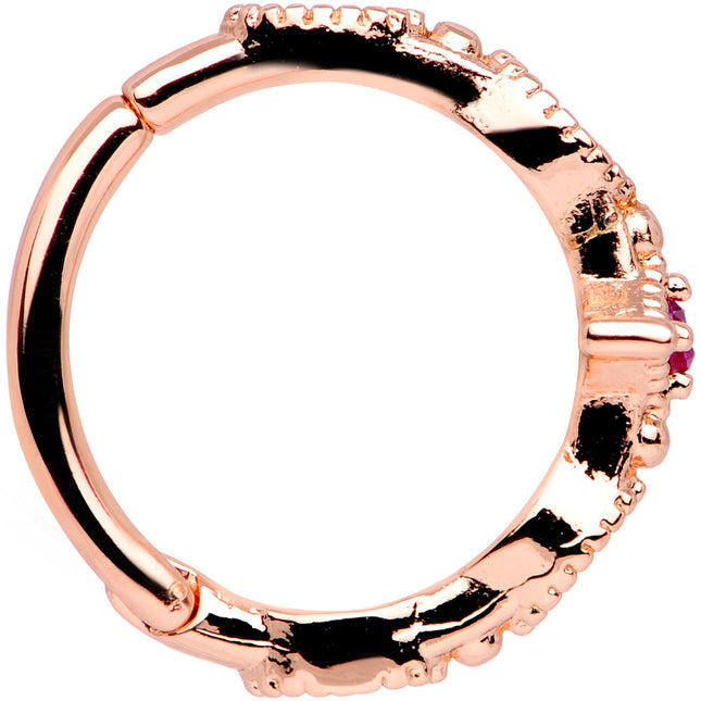 16G 3/8 Red Gem Rose Gold Tone Regal Cats Eye Hinged Segment Ring