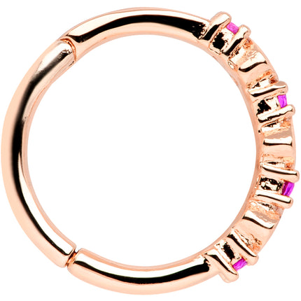 16G 3/8 Clear Pink CZ Gem Rose Gold Tone Hearts Hinged Segment Ring
