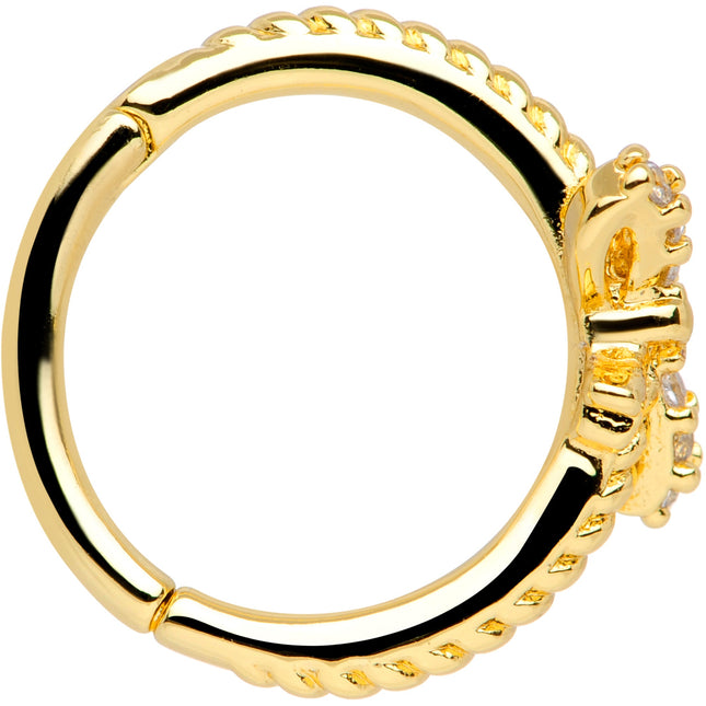 16G 3/8 Clear CZ Gem Gold Tone Bow Hinged Segment Ring