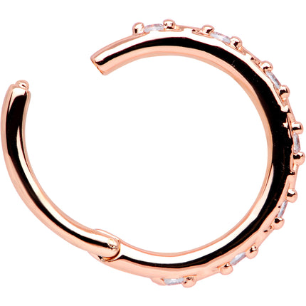 16G 3/8 Clear CZ Gem Rose Gold Tone Subtle Hinged Segment Ring