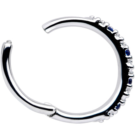 16G 3/8 Blue CZ Gem Zig Zag Hinged Segment Ring