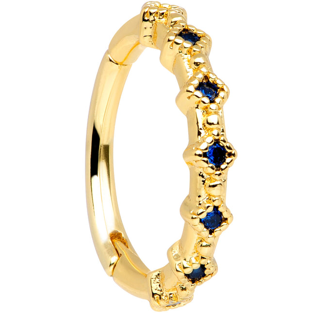 16G 3/8 Blue Gem Gold Tone Elegance Hinged Segment Ring