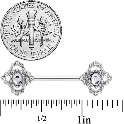 14G 9/16 Clear Gem Baroque Cross Barbell Nipple Ring Set