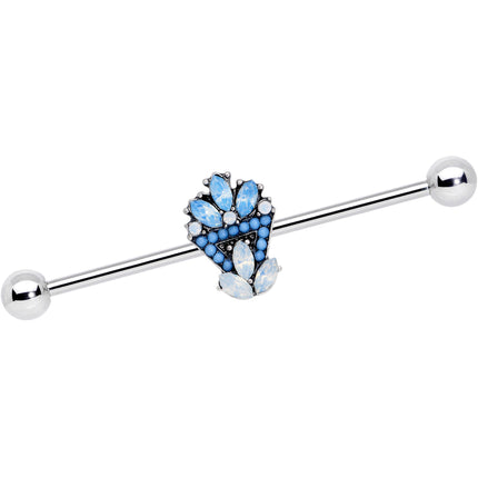 14G Blue White Faux Opal Ornate Industrial Barbell 38mm