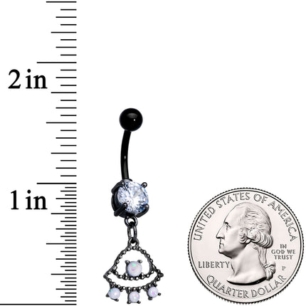 Clear CZ Gem Black White Faux Opal UFO Dangle Belly Ring