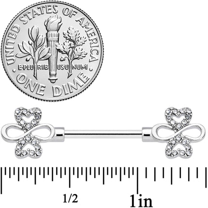 14G 9/16 Clear Gem Heart Shamrock Barbell Nipple Ring Set
