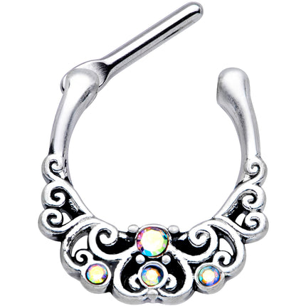 16G 3/8 Aurora Gem Scrolling Hearts Cartilage Clicker