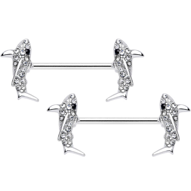 14G 5/8 Clear Black Gem Shark Barbell Nipple Ring Set