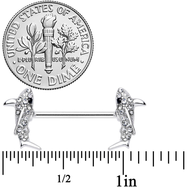 14G 5/8 Clear Black Gem Shark Barbell Nipple Ring Set