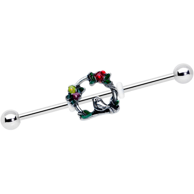 14G Red Yellow Flower Swing Bird Industrial Barbell 38mm