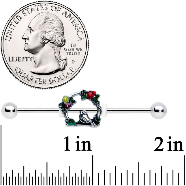14G Red Yellow Flower Swing Bird Industrial Barbell 38mm