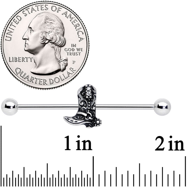 14G Clear Gem Cowboy Boot Industrial Barbell 38mm
