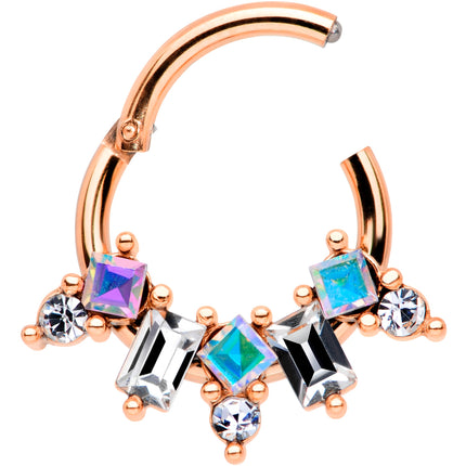 16G 5/16 Aurora CZ Gem Rose Gold Tone Fan Hinged Segment Ring