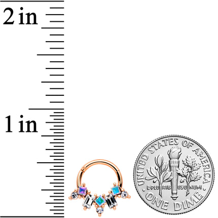 16G 5/16 Aurora CZ Gem Rose Gold Tone Fan Hinged Segment Ring