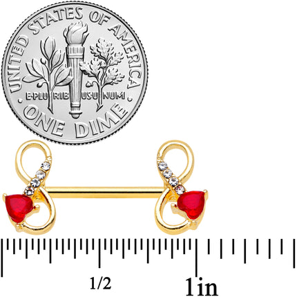 14G 9/16 Clear Red Gem Gold Tone Treble Clef Barbell Nipple Ring Set