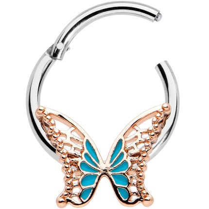 16G 3/8 Bit of Blue Butterfly Hinged Segment Ring