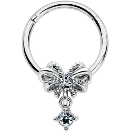 16G 3/8 Clear Gem Looping Bow Hinged Segment Ring