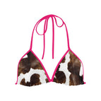S / Neon Pink Strap Cow Bikini Top
