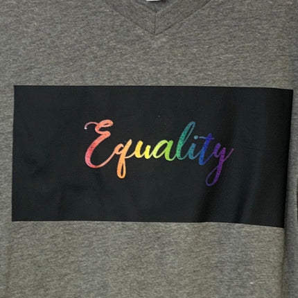 New Upcycled Hand Printed Womens Small Rainbow Equality Pride V-Neck Tee Shirt