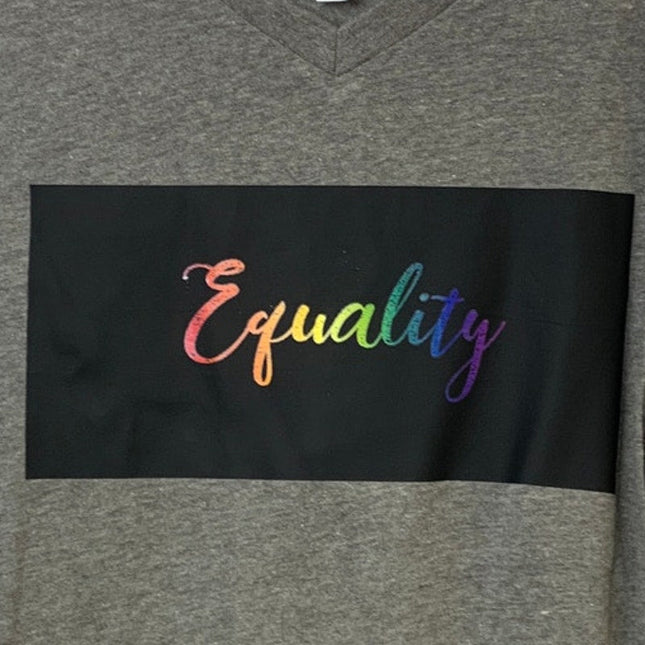 New Upcycled Hand Printed Womens Small Rainbow Equality Pride V-Neck Tee Shirt