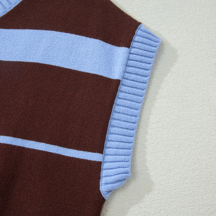 Sky Blue Stripe Striped Short Sleeve Round Neck Casual Knit Top
