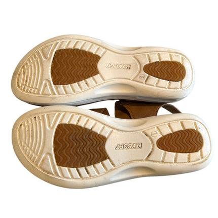 Mysoft Womens Size 6 Brown Hook Loop Strappy Summer Air Cushion Walking Sandals